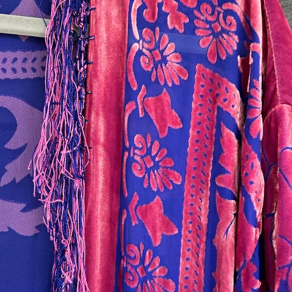 Free People Silk Velvet Kimono Robe Extremely Rare Pink/Blue One Size - Picture 6 of 6